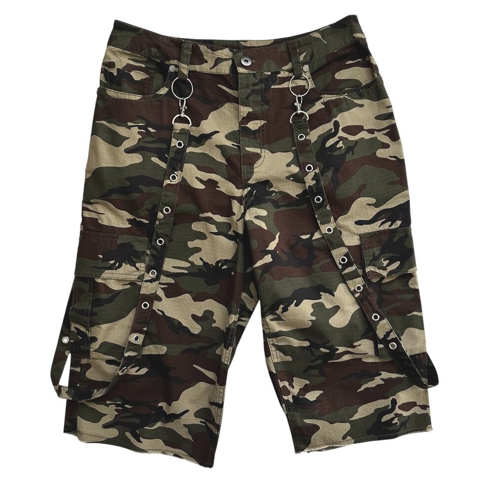 Hot Topic Social Collision NWT Camouflage Suspender Grommet Shorts 5